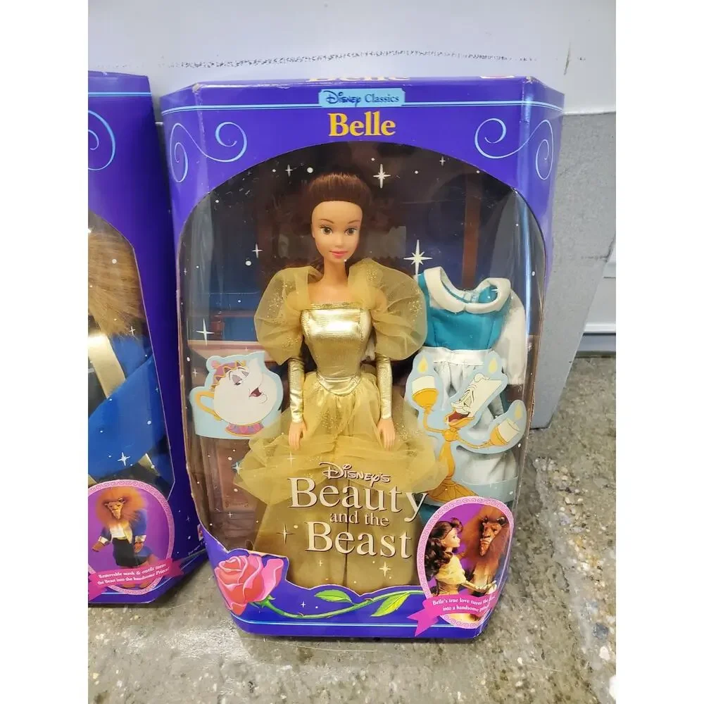 Disney Classics 1991 VTG Beauty and the Beast Dolls Belle Prince Set NIB
